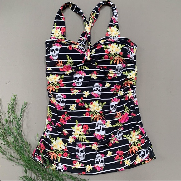 Torrid Black Floral Skull Tankini Top - Picture 4 of 9